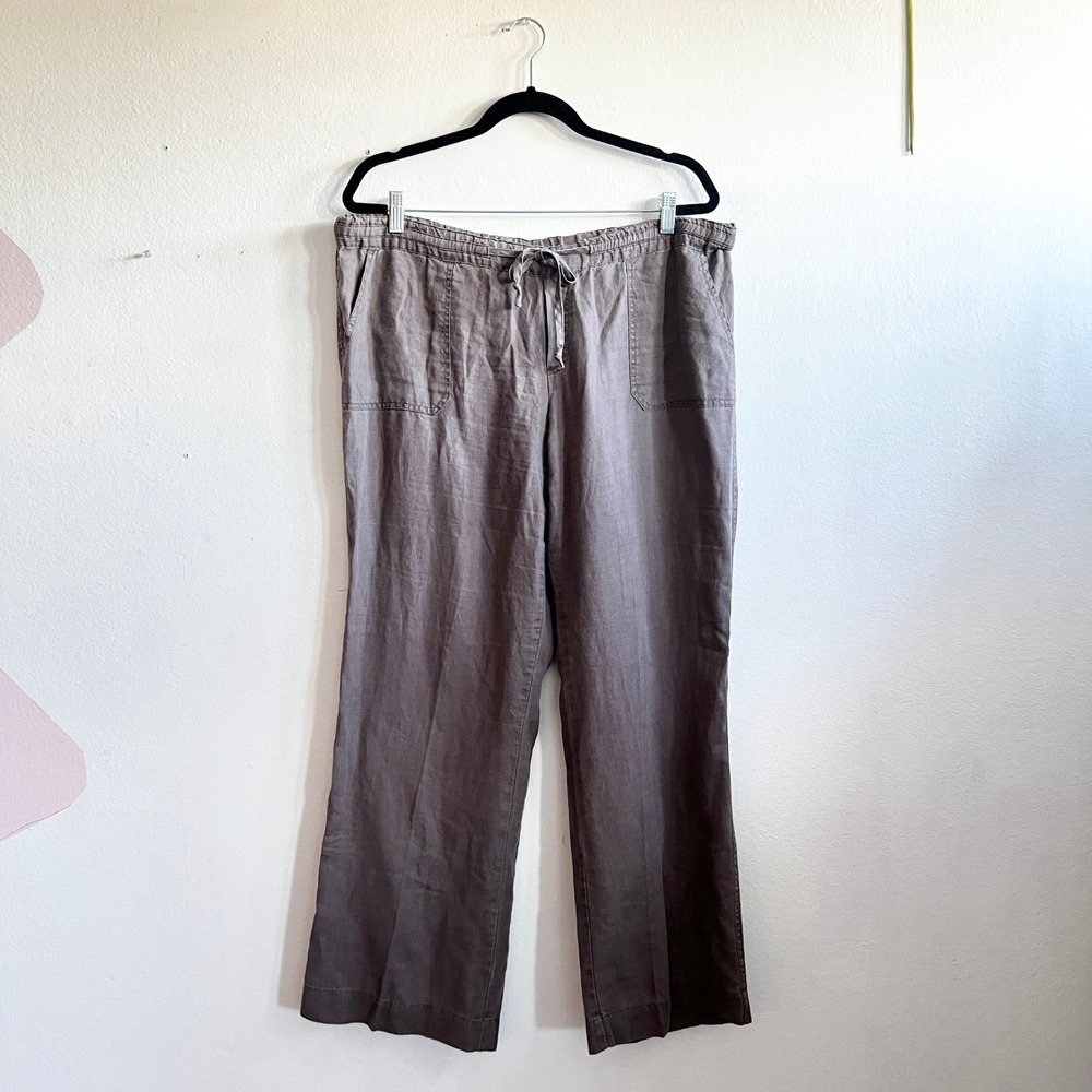 Allen Allen 100% Linen Wide Leg‎ Pull On Pants Womens Size L Gray Coastal Beachy